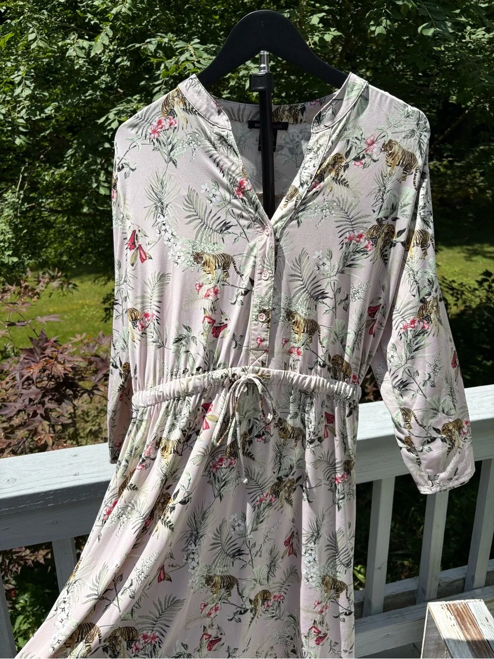 Robert Louis Light Pink Tropical Floral & Tiger Print Midi Dress